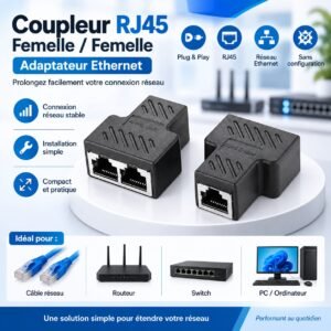 Coupleur RJ45 Femelle/Femelle, Adaptateur Ethernet