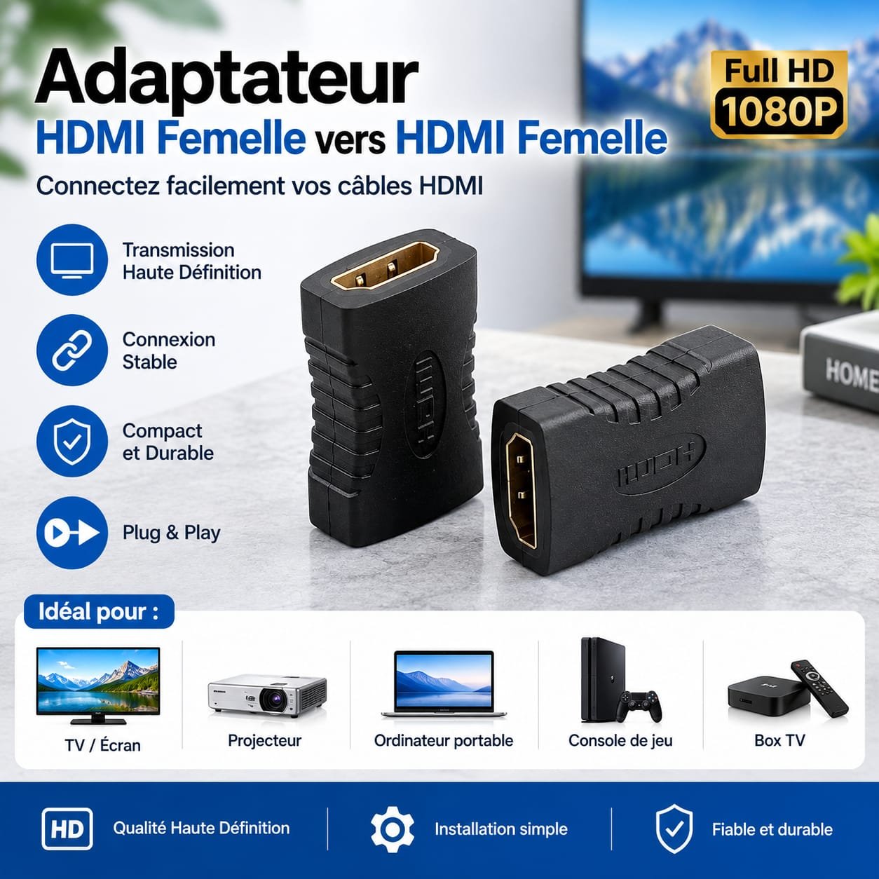 Adaptateur HDMI Femelle vers HDMI Femelle