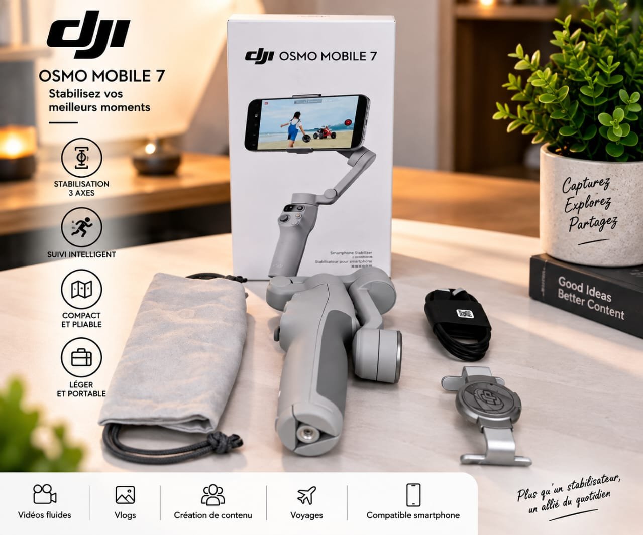 Stabilisateur DJI Osmo Mobile 7- Smartphone 3 Axes – Image 2