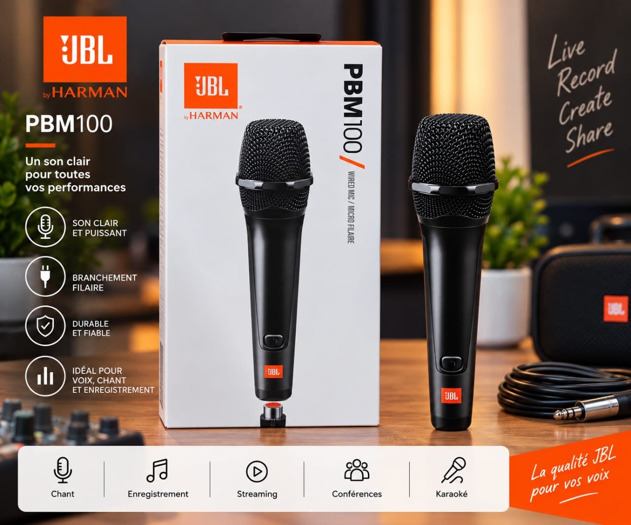 Microphone JBL PBM100 Filaire Professionnel