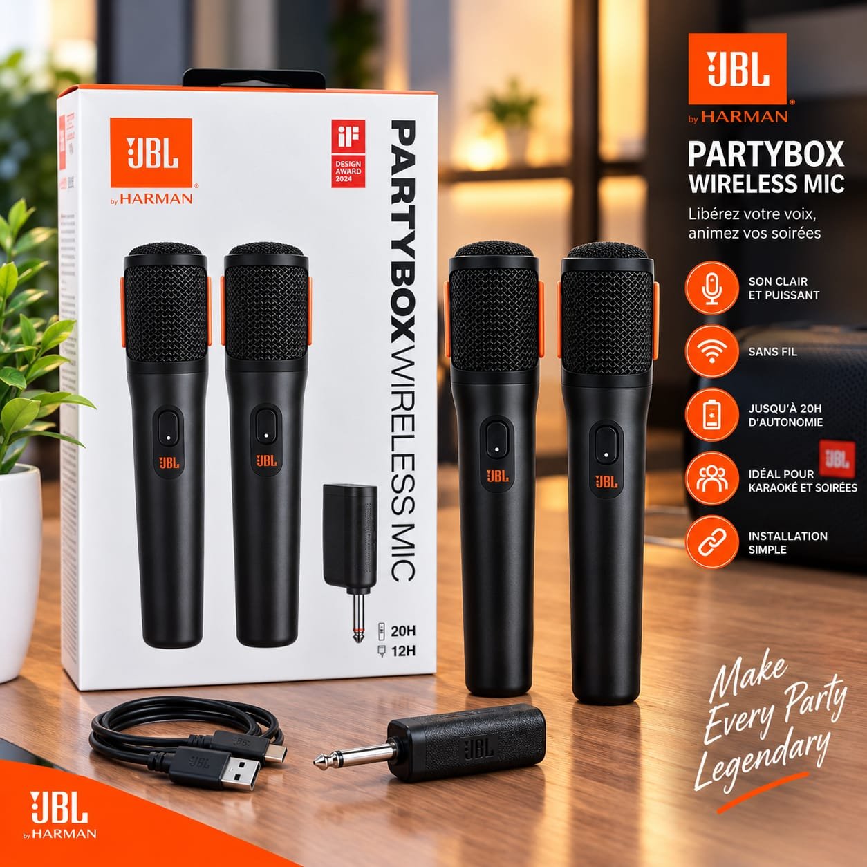 Microphones Sans Fil JBL PartyBox Wireless Mic, Kit de 2 – Image 2