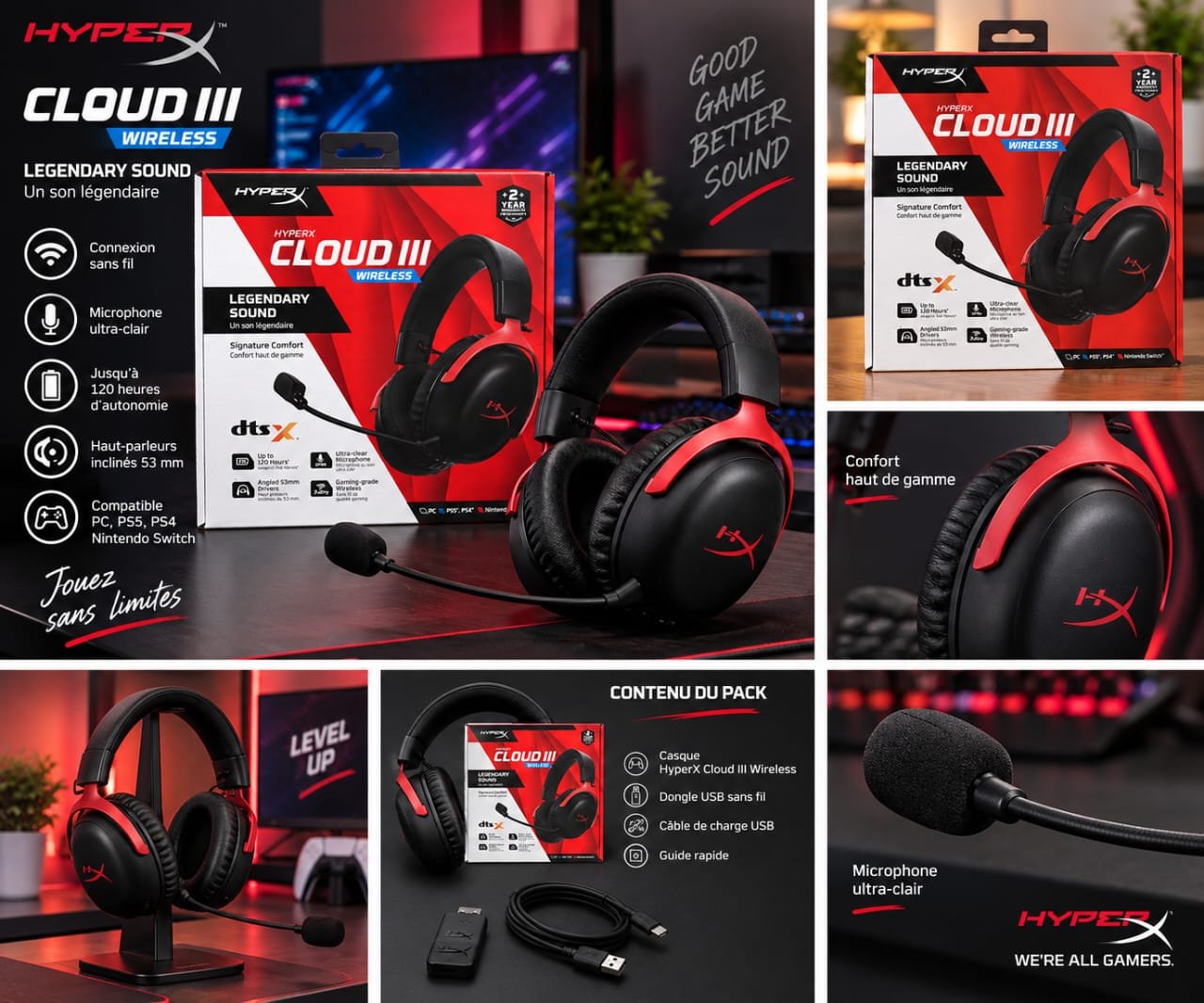 Casque Gaming Sans Fil HyperX Cloud III Wireless, – Image 2