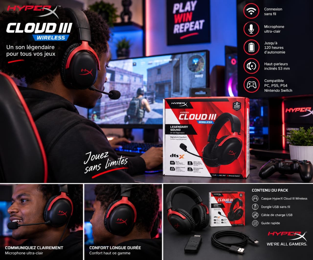 Casque Gaming Sans Fil HyperX Cloud III Wireless, – Image 3