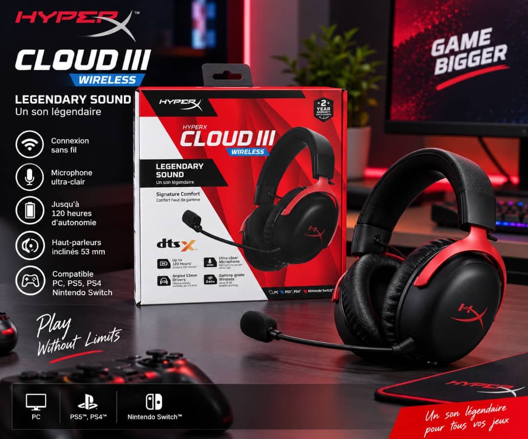 Casque Gaming Sans Fil HyperX Cloud III Wireless,