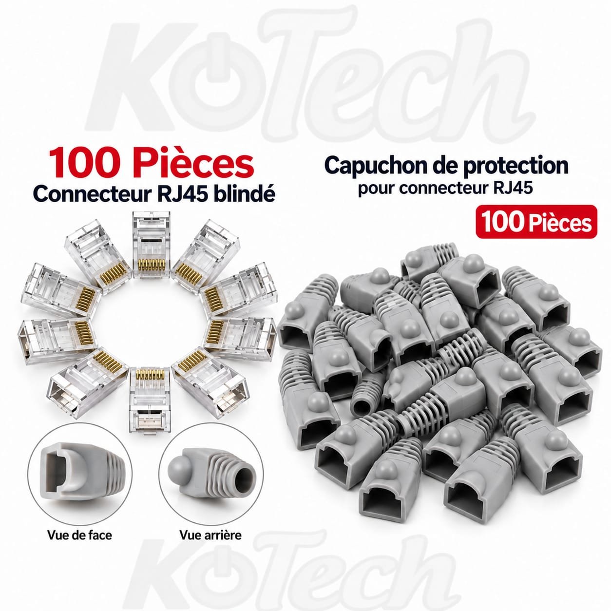 Lot De 100 Connecteur Blindé RJ-45 / RJ45 + 100 Manchons RJ-45