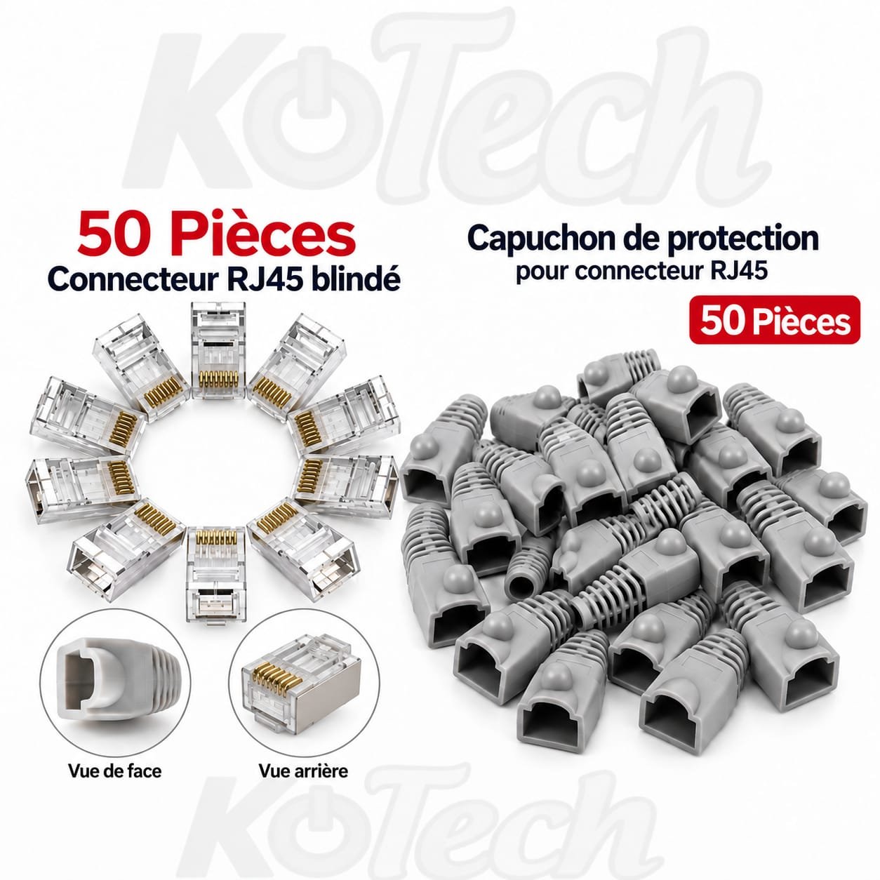 Lot De 50 Connecteur Blindé RJ-45 / RJ45 + 50 Manchons RJ-45