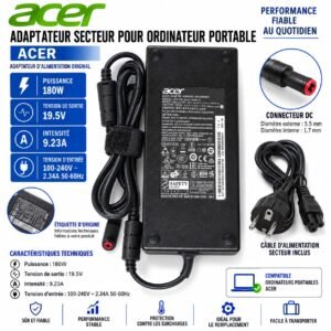 Chargeur Acer 180W, 19.5V 9.23A