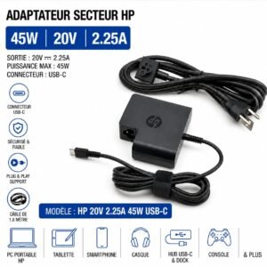 Chargeur HP 45W USB-C, 20V 2.25A