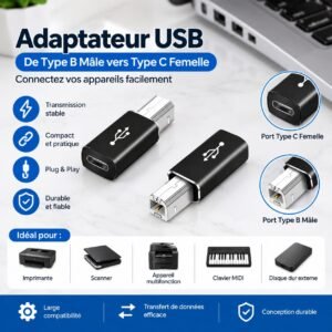 Adaptateur USB Type B Mâle vers Type C Femelle