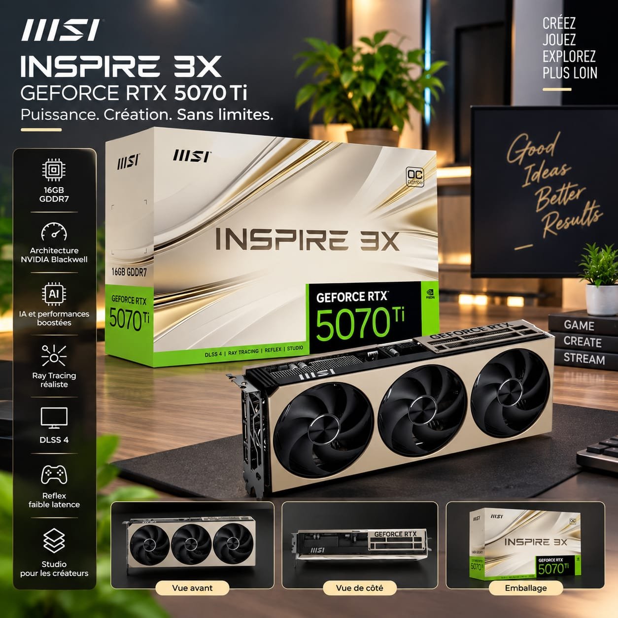 Carte graphique MSI GeForce RTX 5070 Ti INSPIRE 3X 16 Go GDDR7 OC