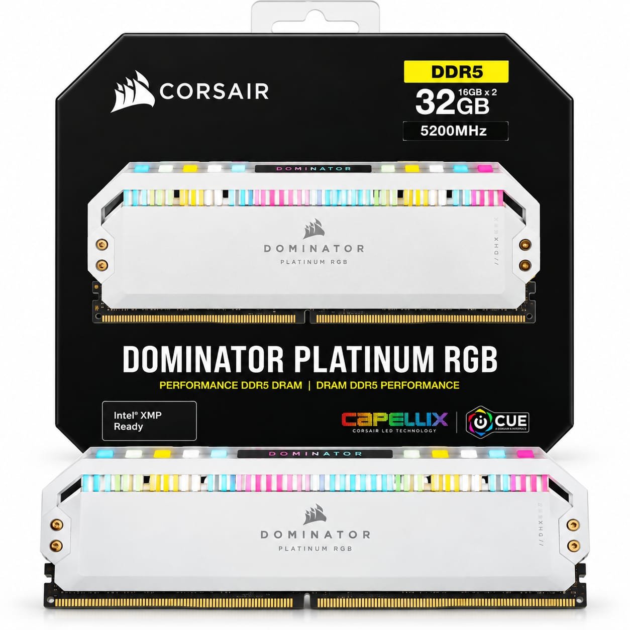 RAM Corsair 32 Go (2×16 Go) 5200 MHz Dominator Platinum RGB DDR5 Blanc, PC Bureau – Image 3