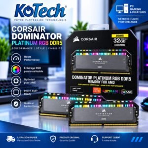 Ram Corsair 32 Go (2×16 Go) 6000 MHz  Dominator Platinum RGB DDR5