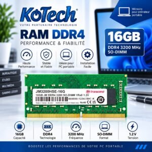 RAM 16 Go DDR4 3200 MHz Transcend  SO-DIMM 1,2 V pour PC Portable