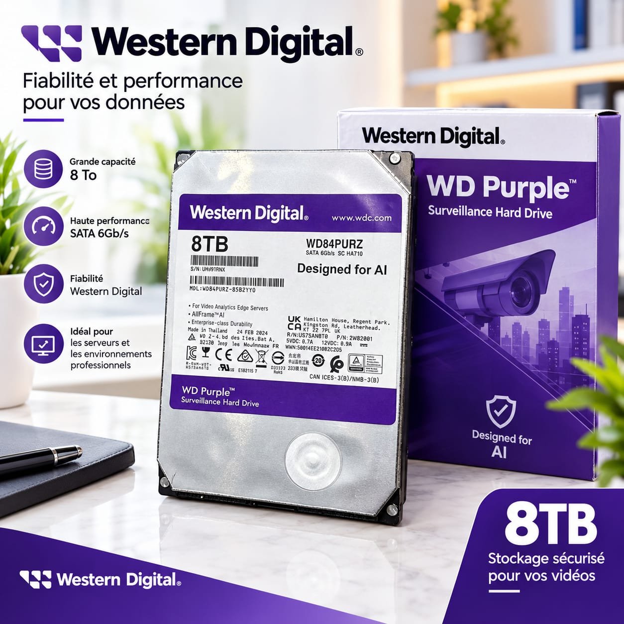 Disque dur Western Digital 8TB WD Purple , SATA 6 Gb/s, – Image 2