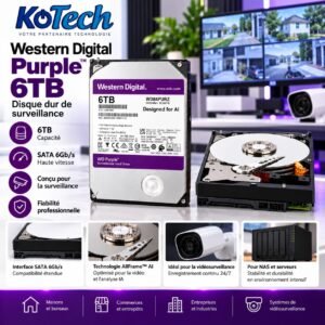 Disque Dur Western Digital 6TB Purple , HDD SATA 3,5"