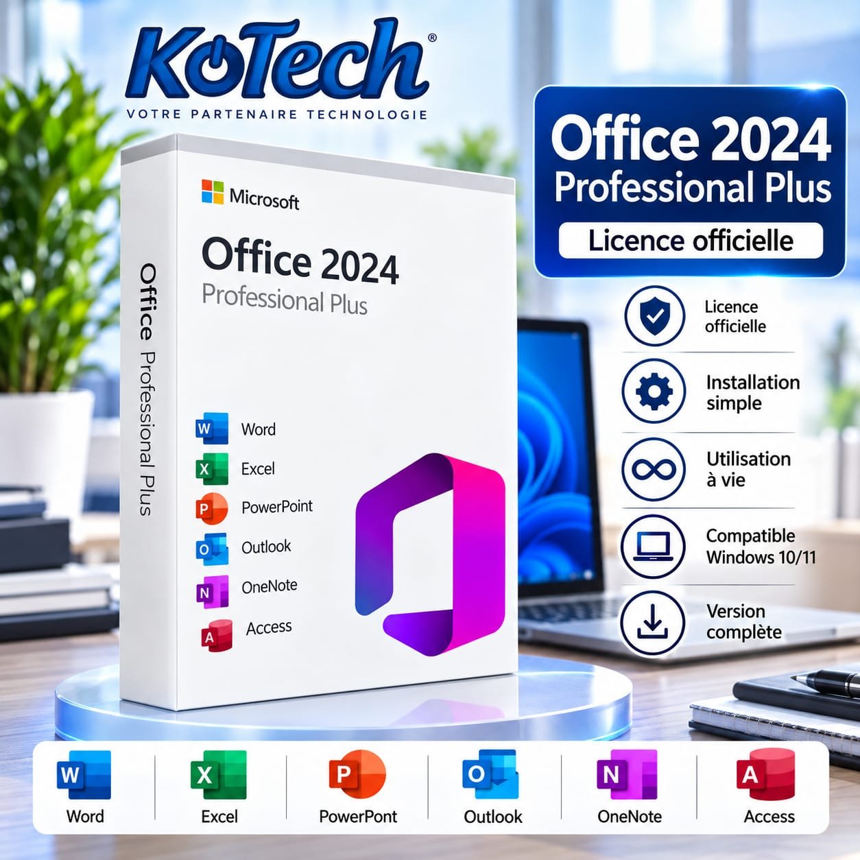Microsoft Office 2024 Professional Plus, Licence Officielle pour Windows 10/11