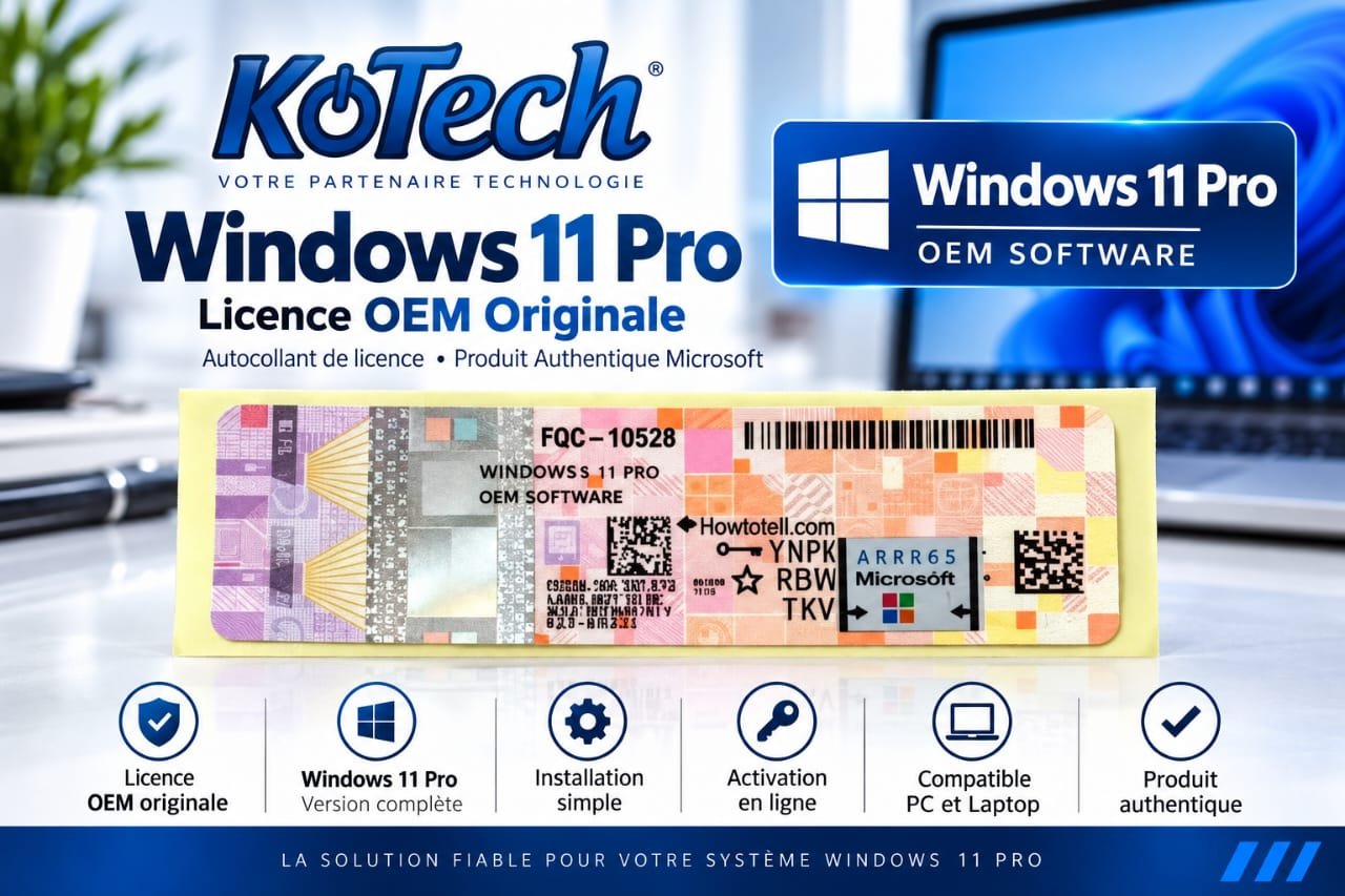 Windows 11 Pro, Licence  Microsoft, Autocollant de Licence pour PC et Laptop