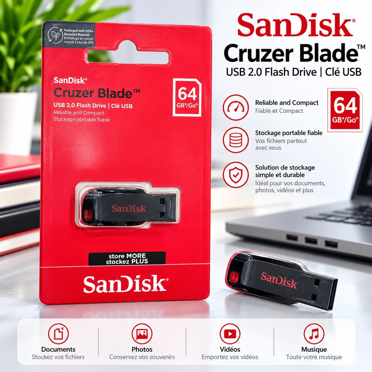 SanDisk Cruzer Blade 64 GB, USB 2.0 Flash Drive