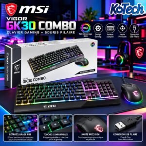 Clavier Gaming RGB + Souris Filaire MSI VIGOR GK30 COMBO - QWERTY