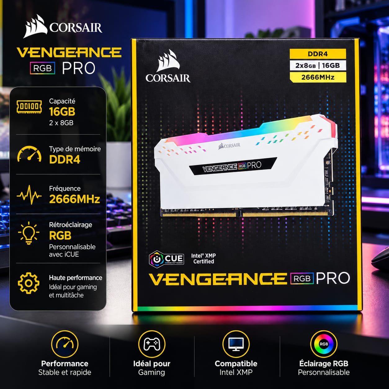 Corsair Vengeance RGB PRO DDR4 16 Go (2×8 Go) 2666 MHz