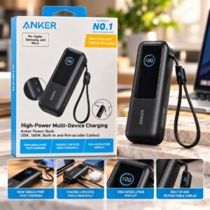 Power Bank 25 000 mAh Batterie Externe Anker, 165 W, Câbles Intégrés Rétractables, Écran Numérique, Charge Rapide