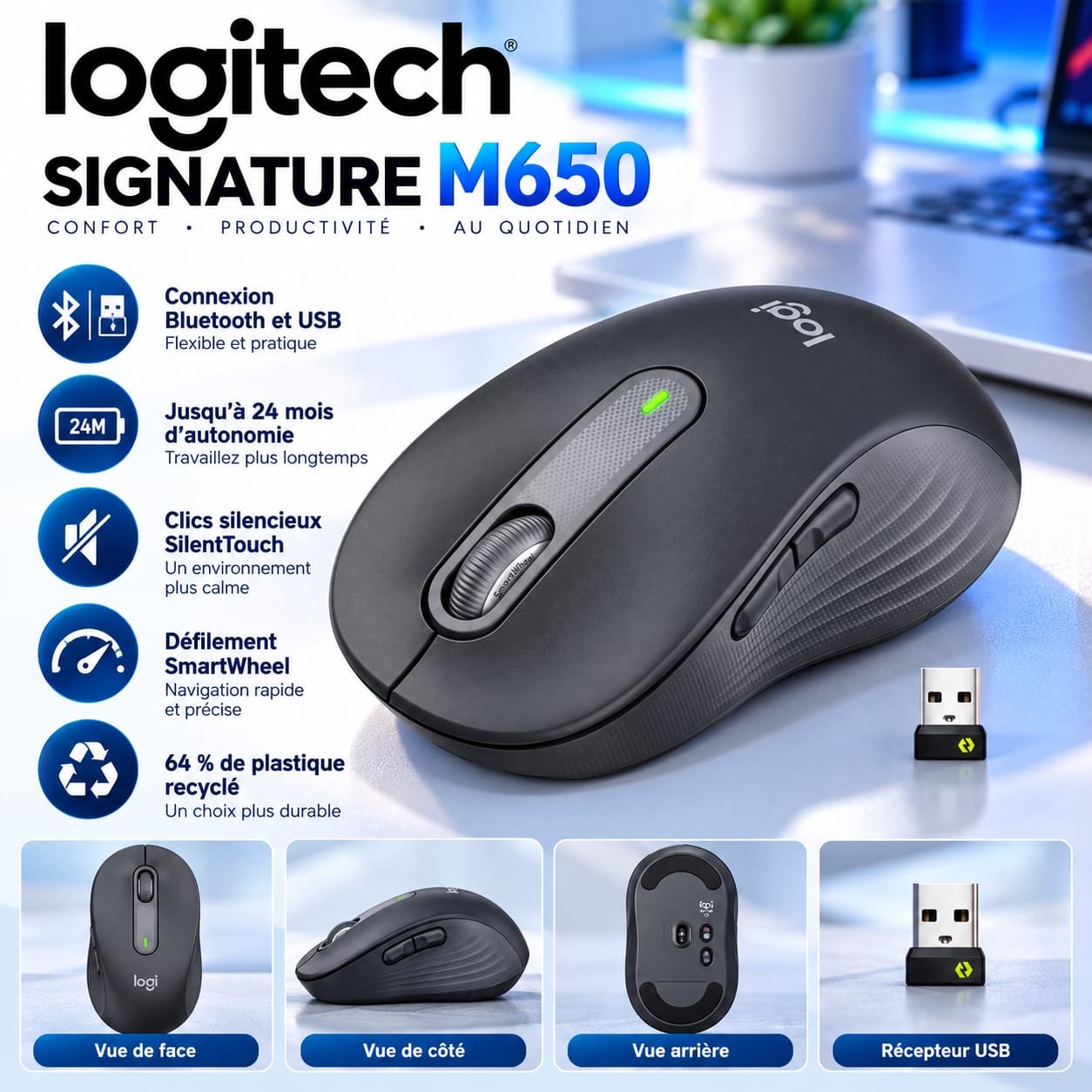 Souris sans fil Logitech Signature M650 Bluetooth/USB