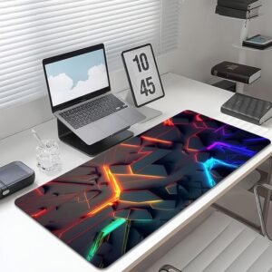 Tapis de souris Gaming multicolore, design géométrique, antidérapant et grand format pour bureau.