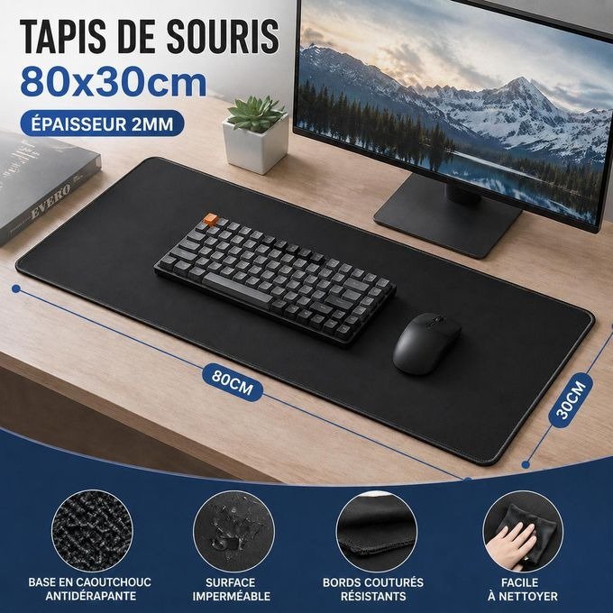 Tapis de bureau grand format 80 × 30 cm Antidérapant