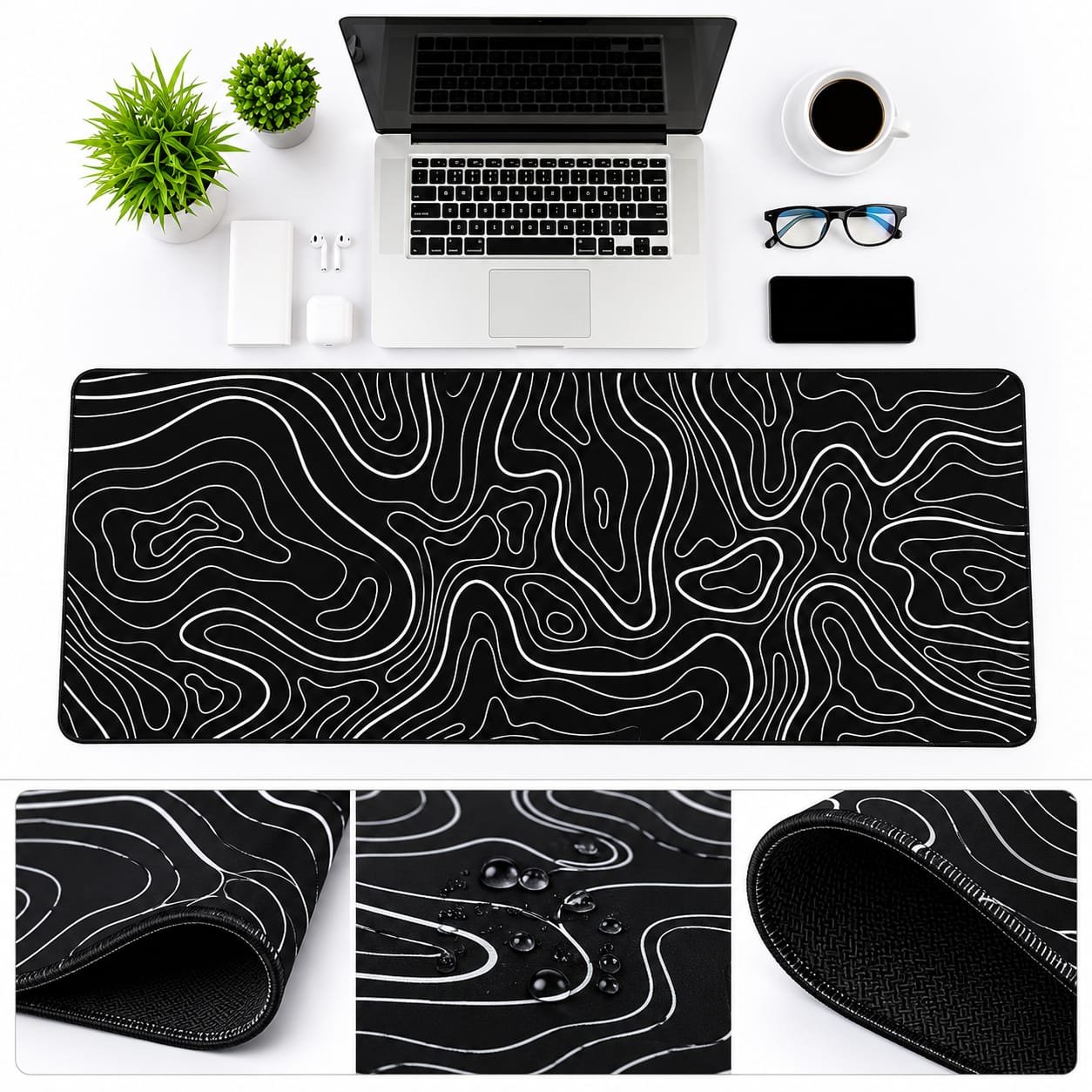 Tapis de bureau gaming imperméable base antidérapante.