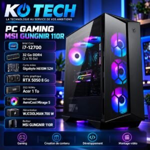Gamer core i7-12700, RAM 32 Go DDR4, RTX 5050 8 Go, SSD NVMe 1 To, RGB.