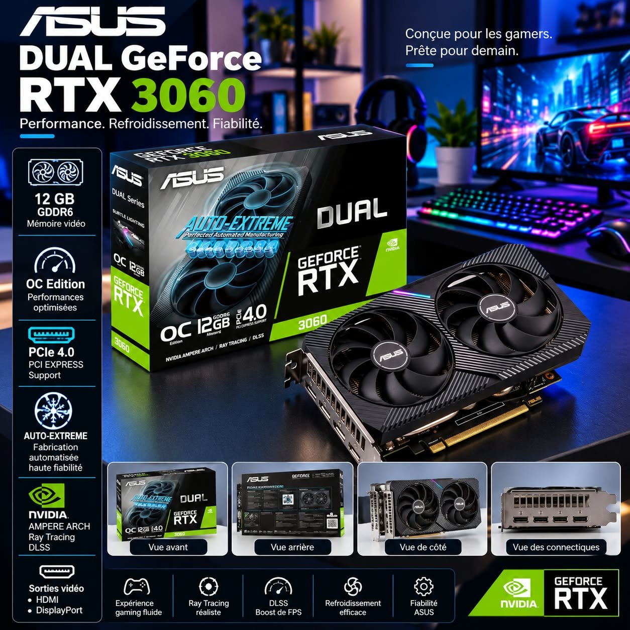 Carte graphique ASUS Dual GeForce RTX 3060 OC 12 Go GDDR6 PCIe 4.0