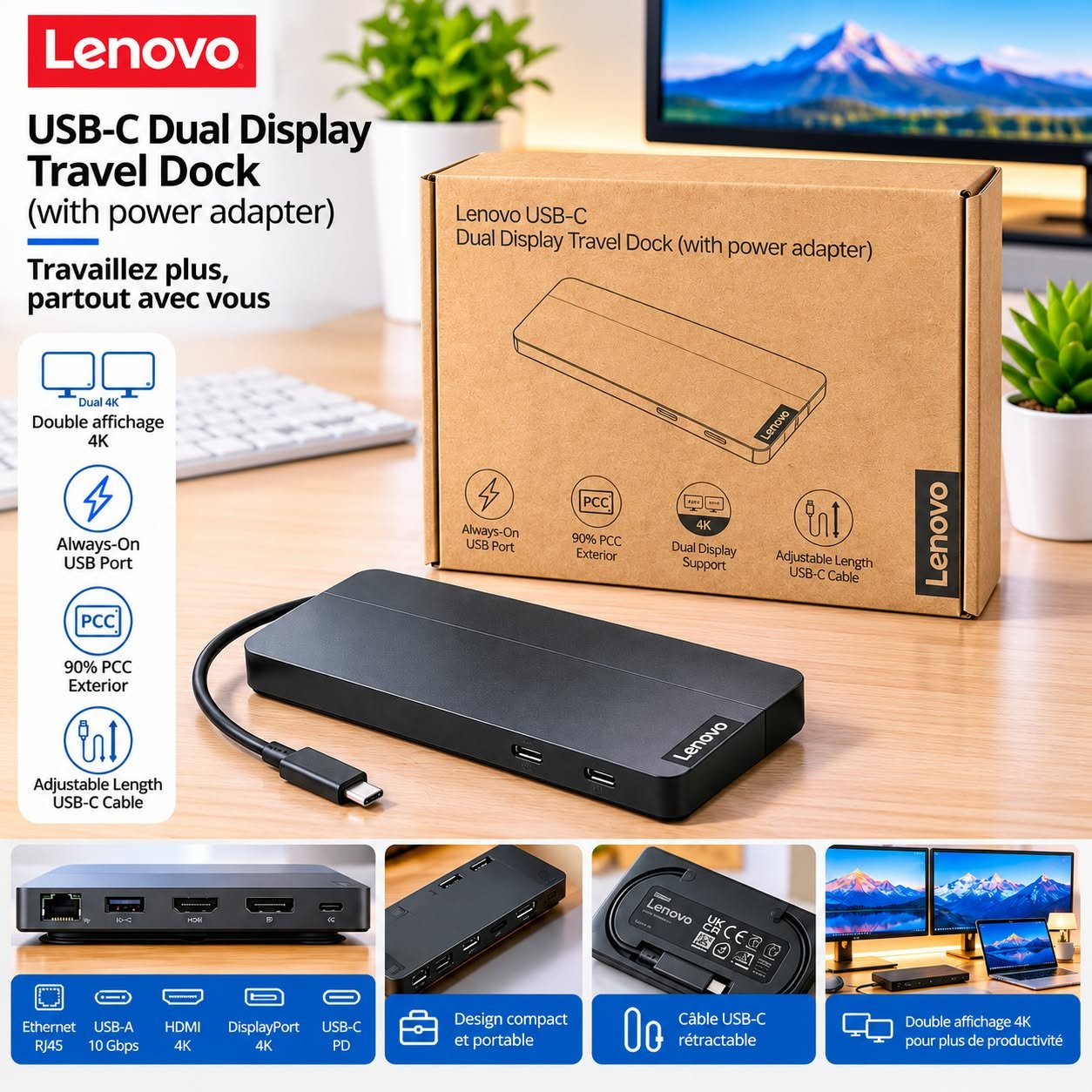 Dock Lenovo USB-C Dual Display Travel