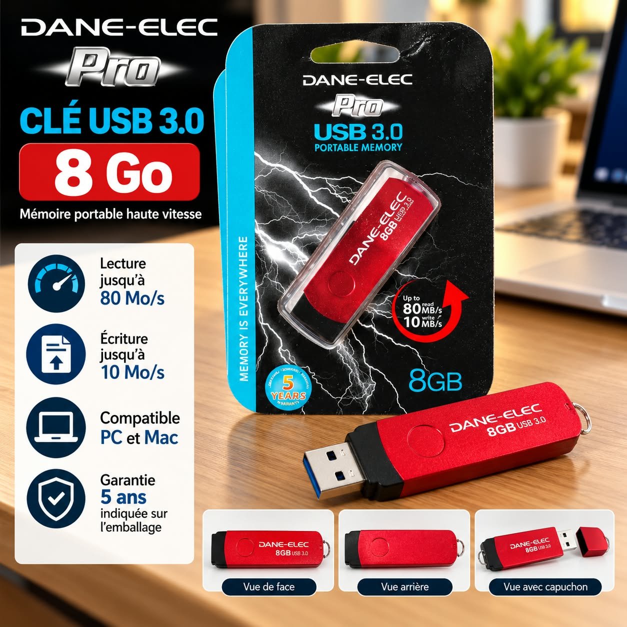 Clé USB 8GB DANE-ELEC Pro USB 3.0